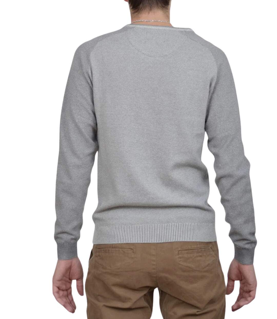 Pull gris pour homme à  manches longues - Confortable et stylé avec col en V pour un look décontracté-2