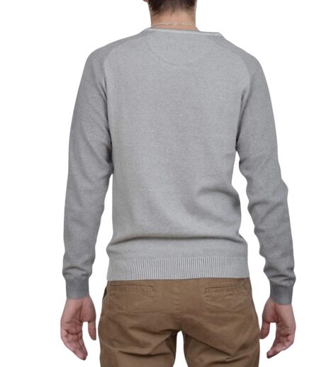 Pull gris pour homme à  manches longues - Confortable et stylé avec col en V pour un look décontracté