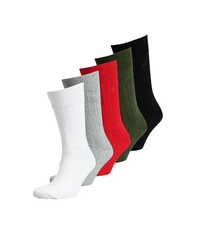 X5 Paires de Chaussettes Kaki/Rouge/Blanc/Gris/Noir Homme Superdry Sock Gift - 43/45