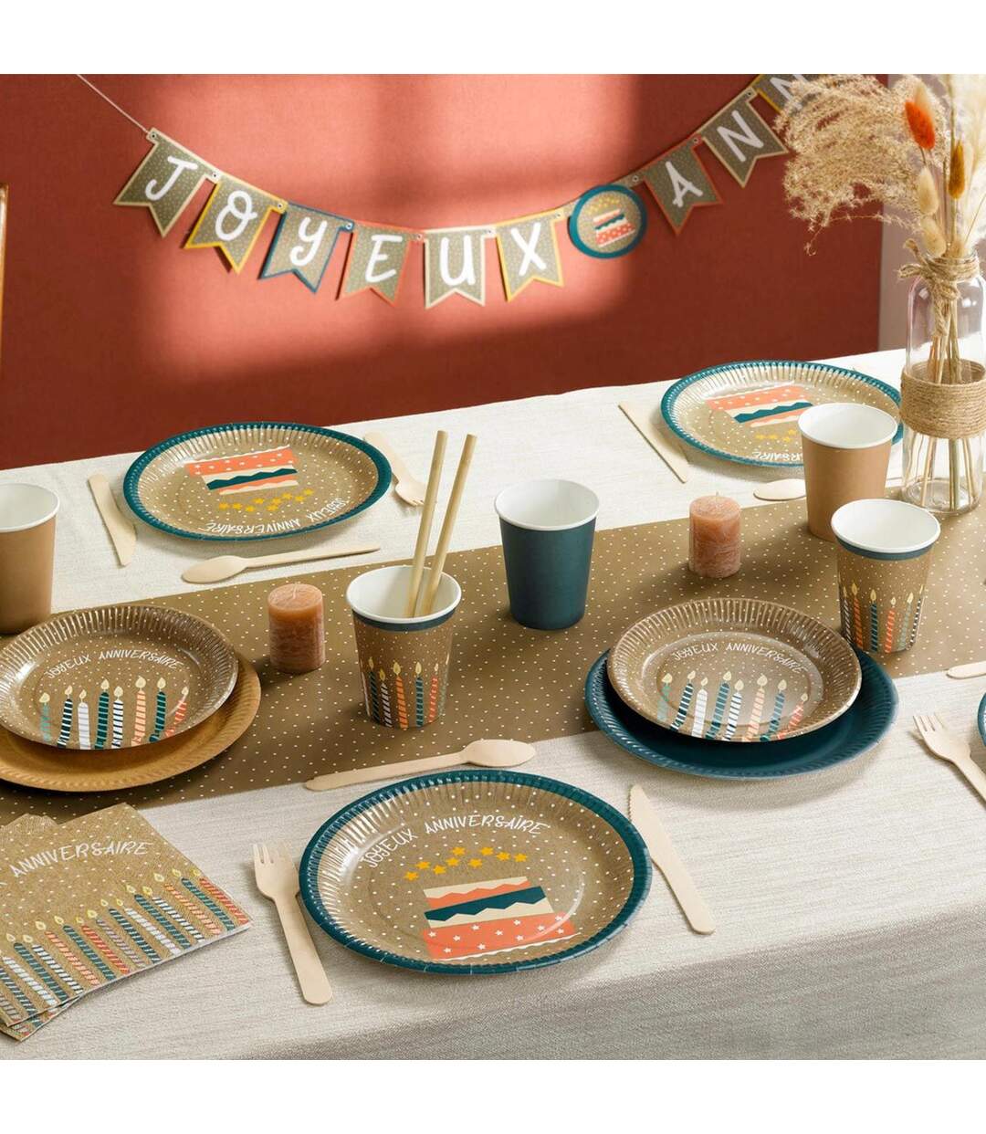 Lot de 6 Assiettes en Carton Anniversaire Kraft 18cm Naturel-2
