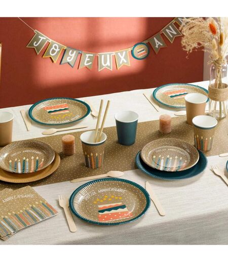 Lot de 6 Assiettes en Carton Anniversaire Kraft 18cm Naturel
