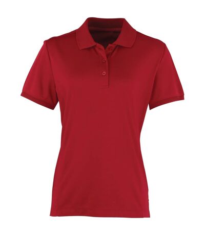 Premier Womens/Ladies Coolchecker Short Sleeve Pique Polo T-Shirt (Burgundy)