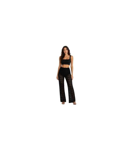 Womens/ladies Crochet Wide Leg Trousers Black Off White