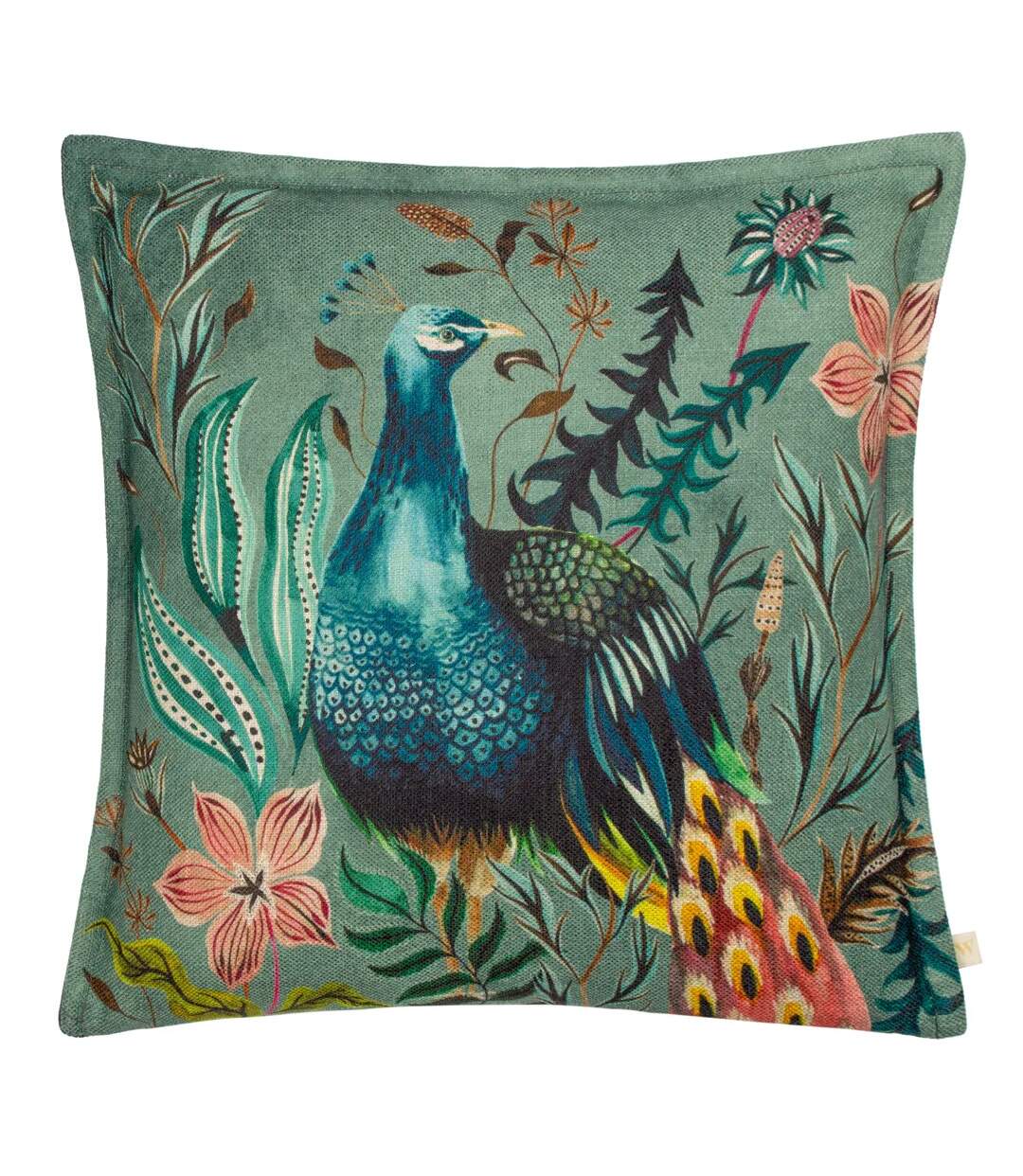 Holland park peacock cushion cover 43cm x 43cm teal Wylder