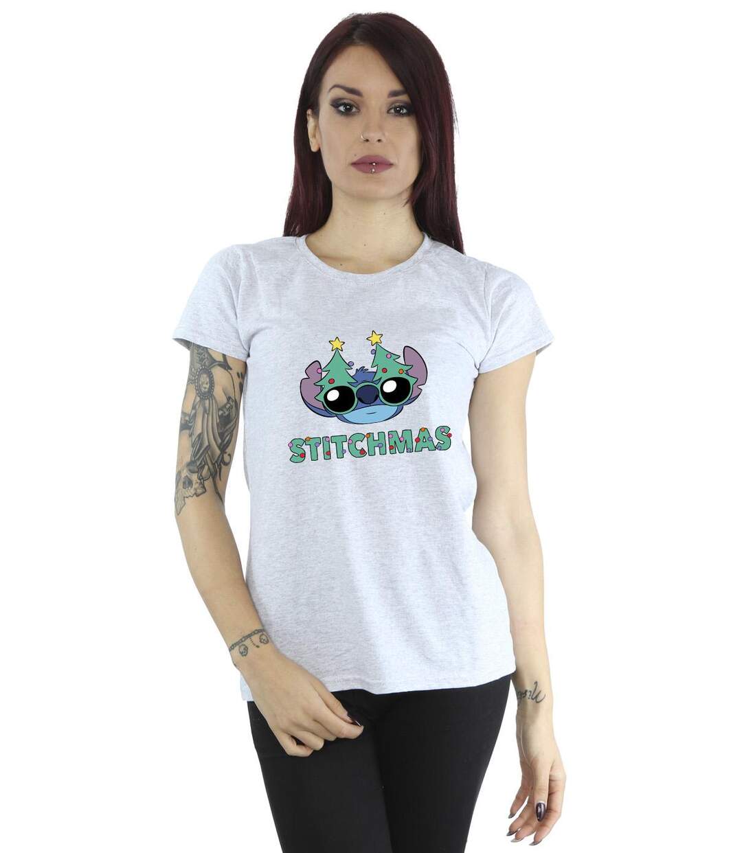 Disney T-shirt en coton Femmes/Ladies Lilo & Stitch Lunettes de Stitchmas (Gris sportif) - UTBI26103-2