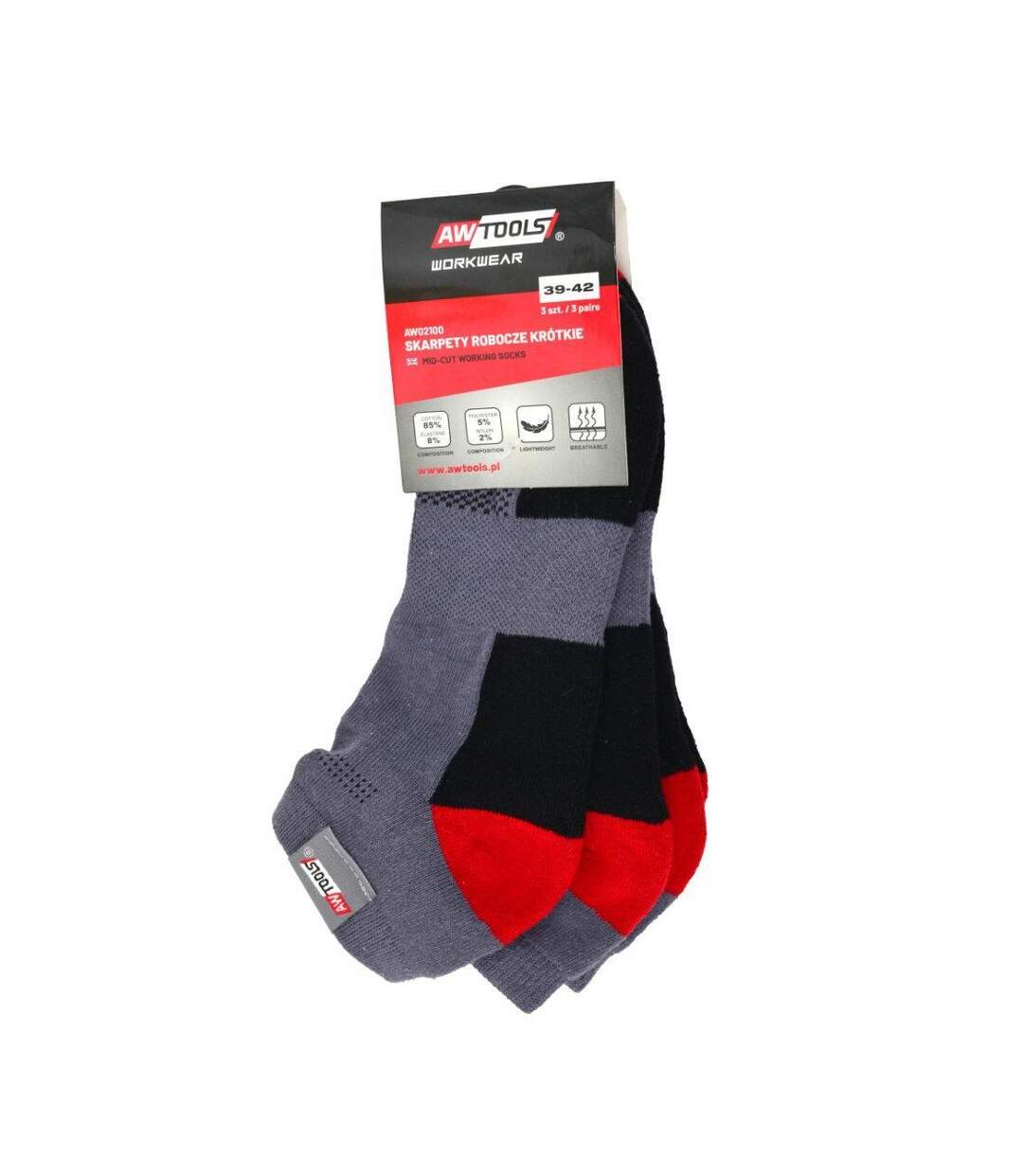 Socquettes Adulte Gris Noir Rouge AW Tools-2