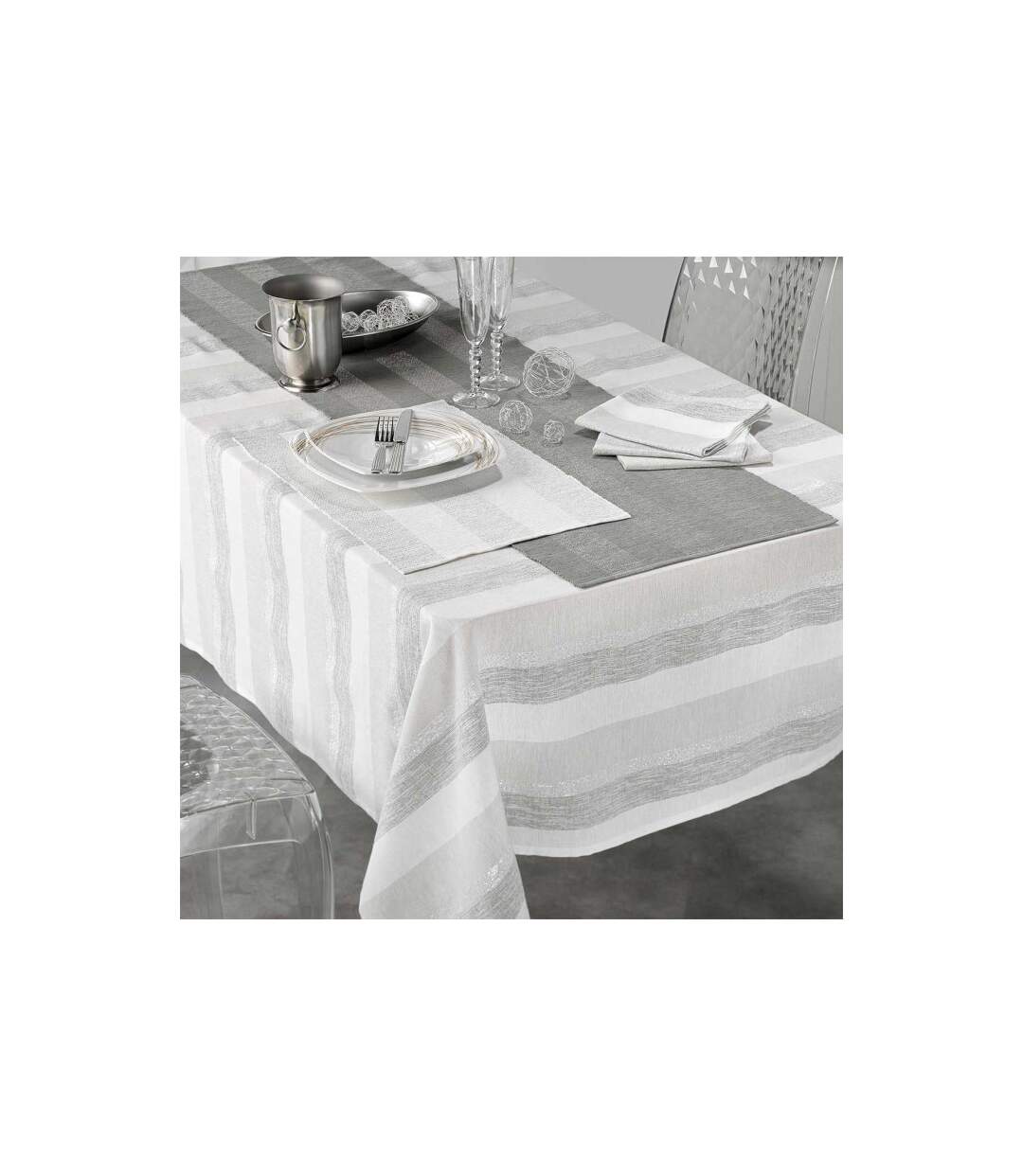 Nappe en Coton Tissée Eldora 140x240cm Argent-3