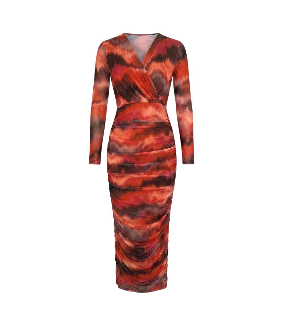 Robe Portefeuille Manches Longues Femme Rouge Pastel AX Paris-2