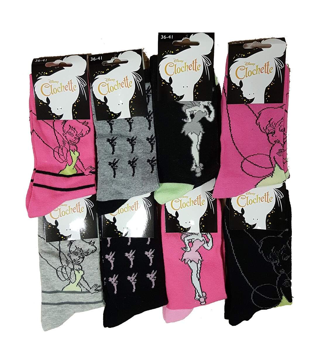 Chaussettes femme LICENCE Fantaisie-Assortiment modèles photos selon arrivages- Pack de 6 paires Surprise La Fée Clochette-2