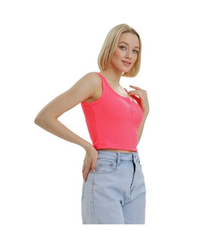 Womens/ladies mercan button crop top neon pink Lookus