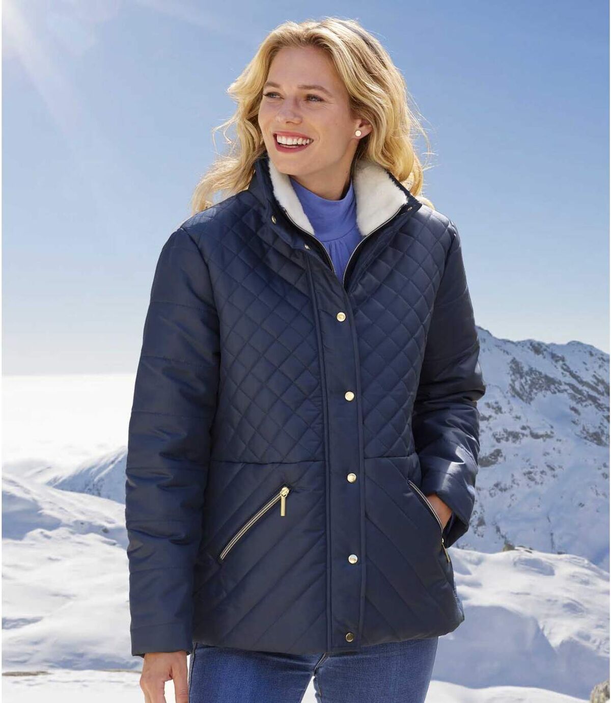 Women's Blue Quilted Padded Jacket - Water-Repellent  Atlas For Men