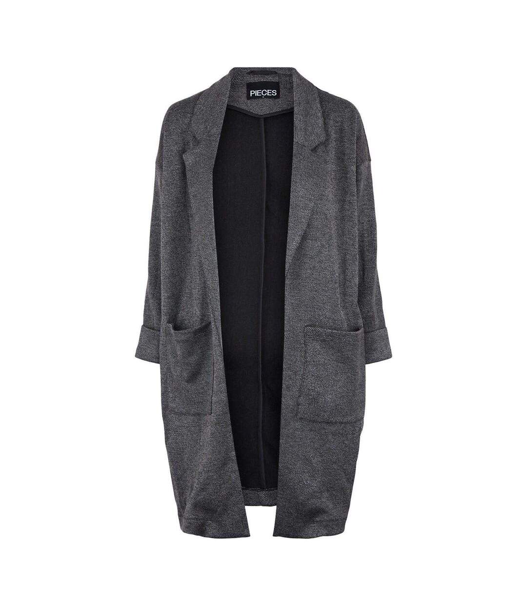 Womens/ladies Notch Neck Relaxed Fit Coat Dark Grey Pieces-2