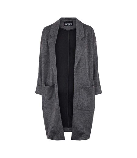 Womens/ladies Notch Neck Relaxed Fit Coat Dark Grey Pieces