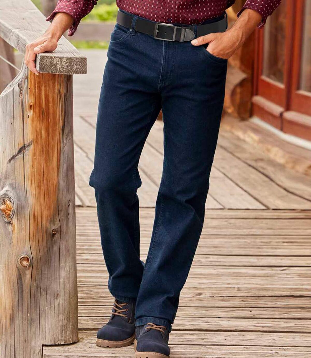 Modré strečové džínsy rovného střihu Regular  Atlas For Men