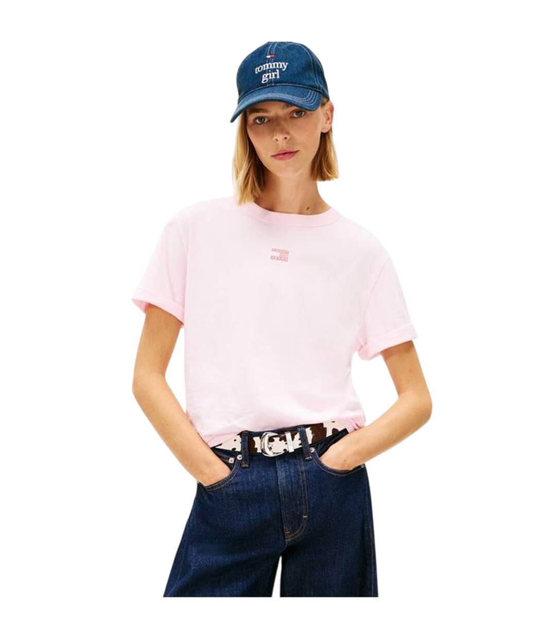 T-shirt Motif/style Logo Brodé Femme Rose Clair Tommy Jeans-1