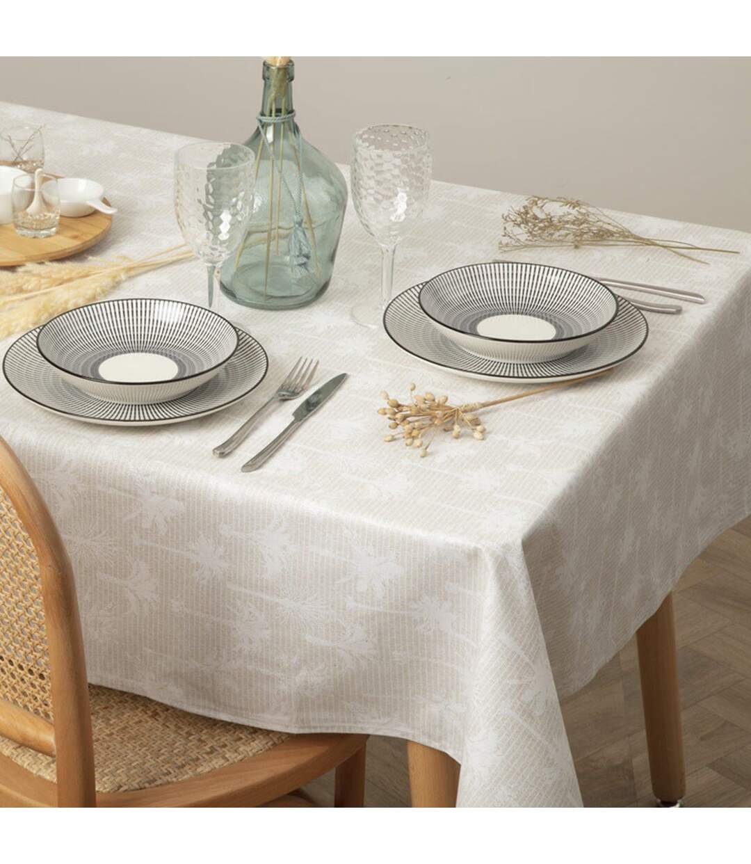 Nappe Enduite Imprimée Lila 150x250cm Lin & Blanc-2
