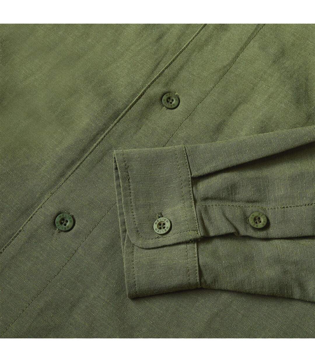 Mens Linen Long-sleeved Shirt Olive Belier-3