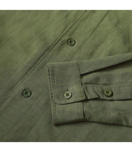 Mens Linen Long-sleeved Shirt Olive Belier