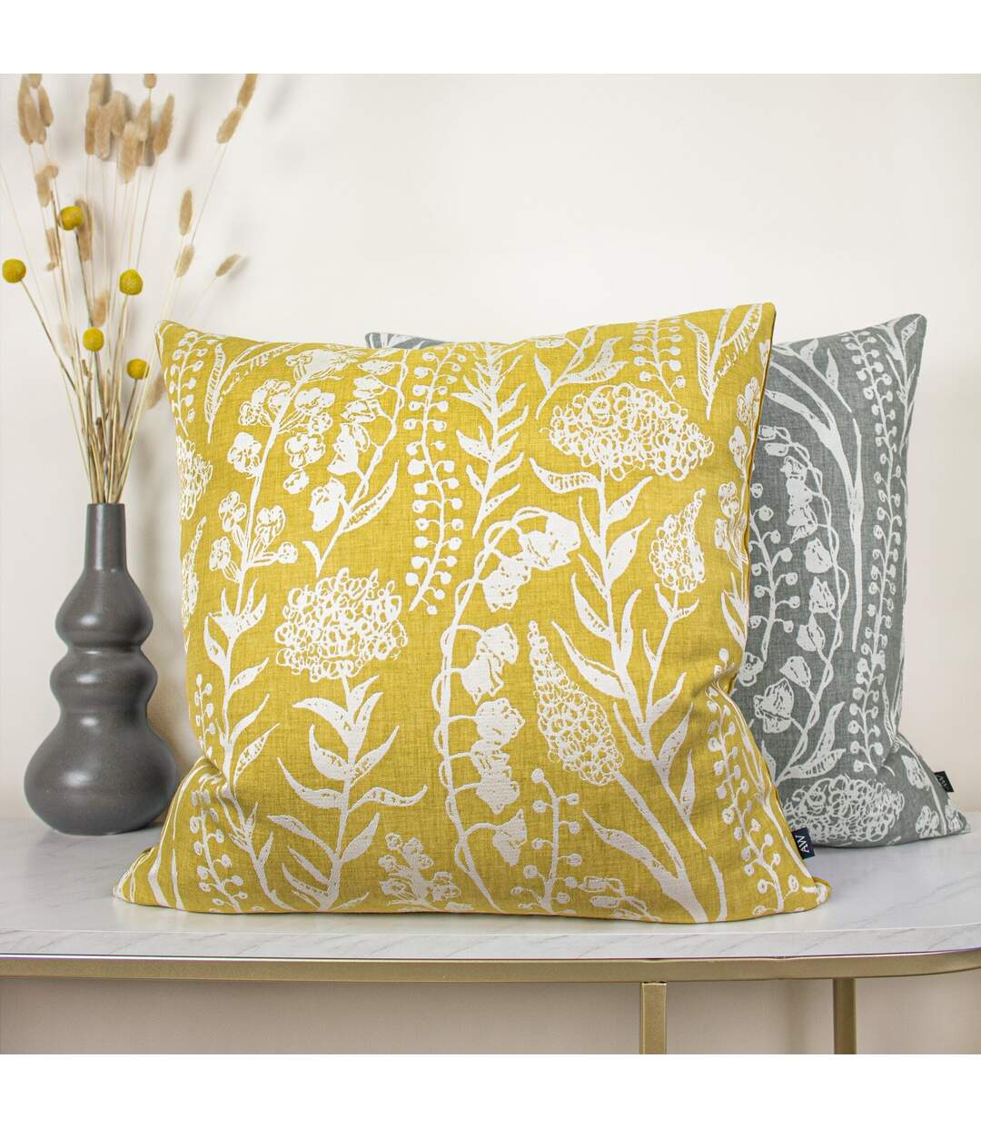 Turi jacquard floral cushion cover 50cm x 50cm gold Ashley Wilde