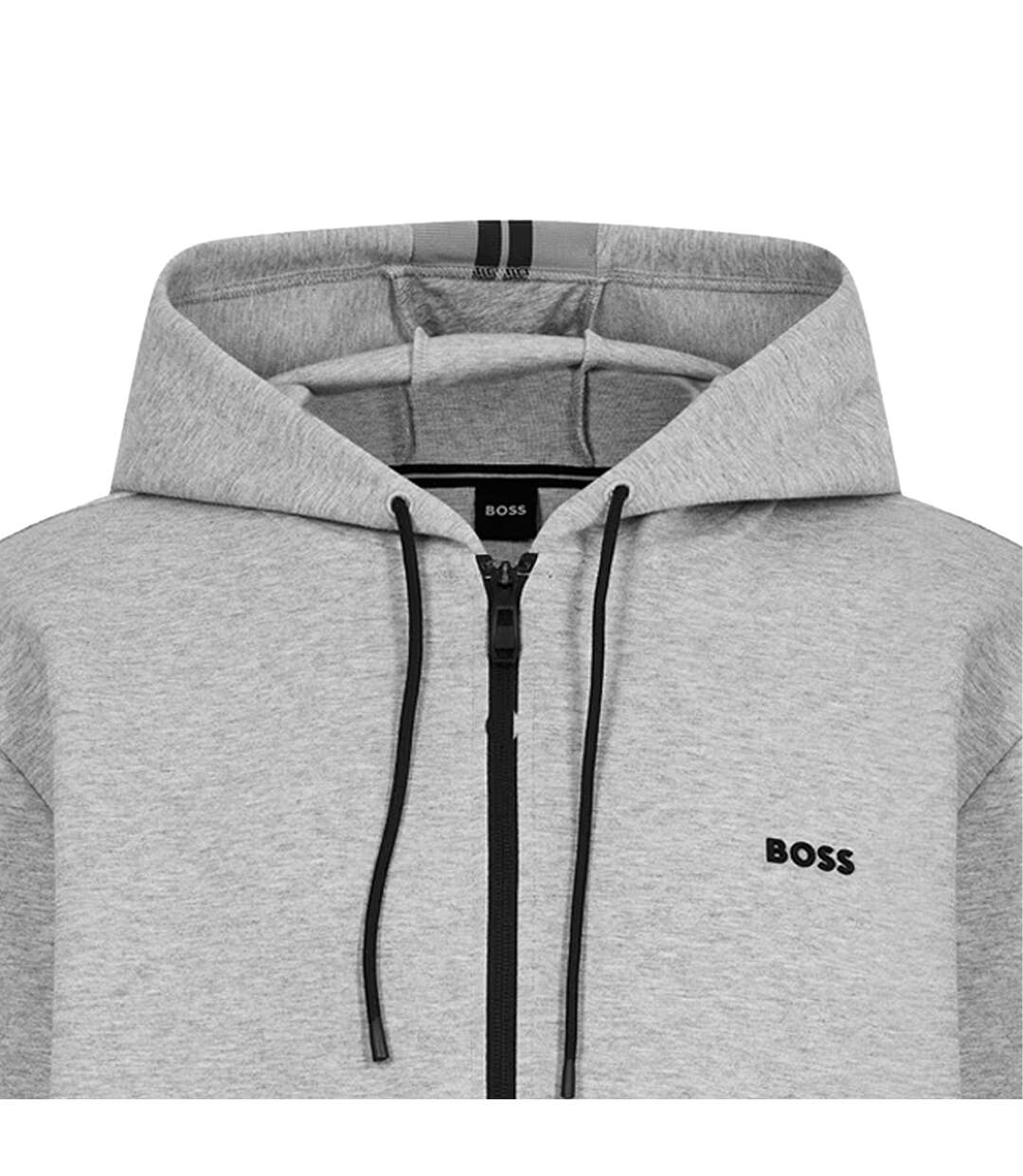Mens Stretch Sport Full Zip Hoodie Silver Boss-3