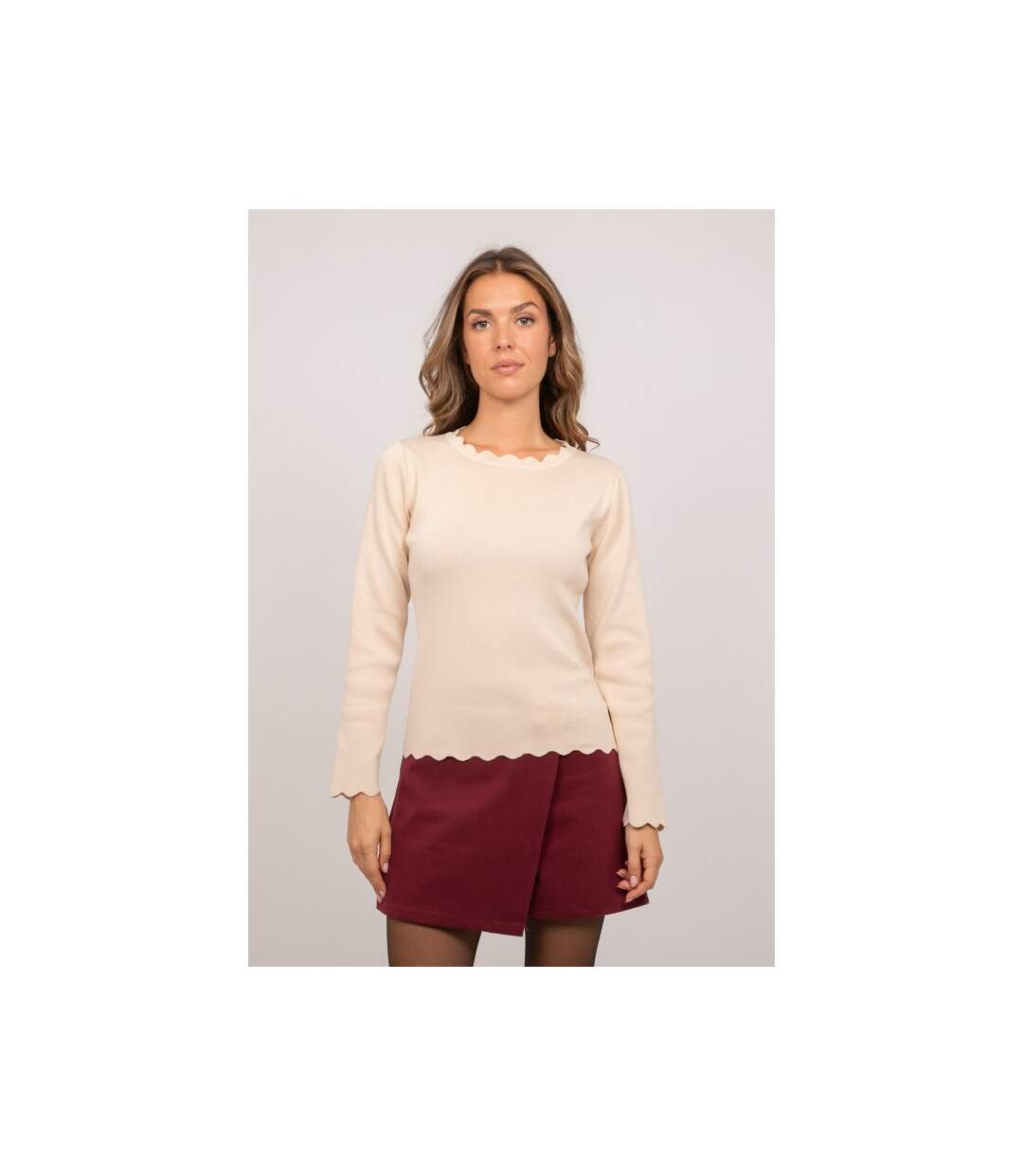 Pull fin festonné col rond FAUSTINA - Dona X Lisa-1