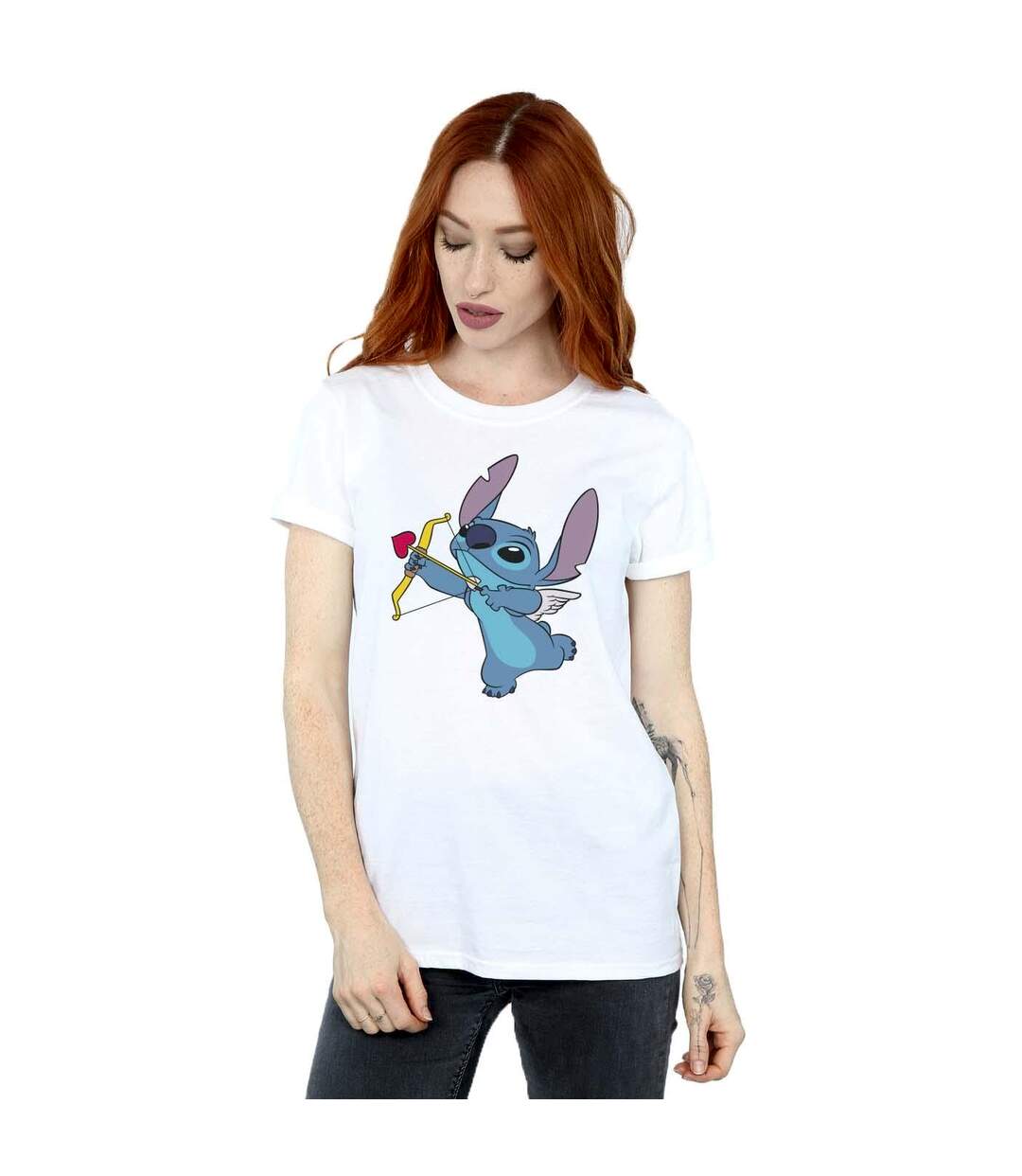 Disney Femmes/Les femmes Lilo And Stitch Stitch Cupid Valentines Cotton Boyfriend T-Shirt (Blanc) - UTBI29737-2