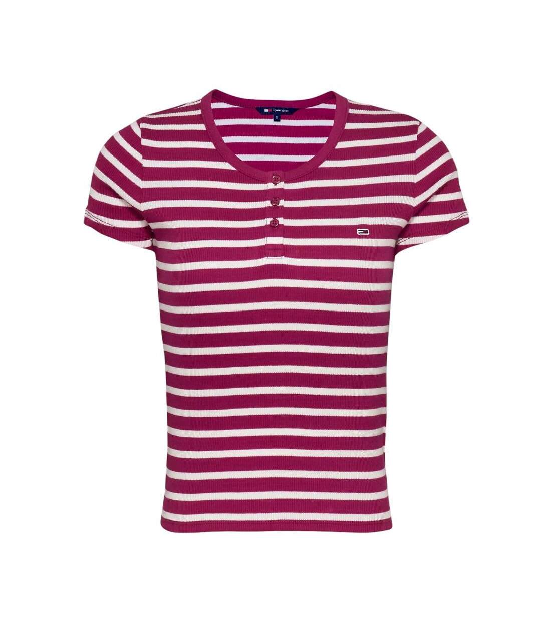 T-Shirt rose/blanc femme tommy hilfiger slim button - l-1