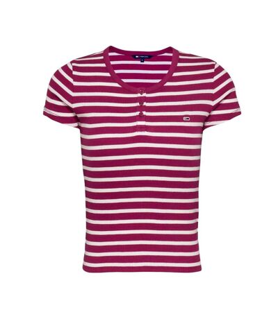 T-Shirt rose/blanc femme tommy hilfiger slim button - l
