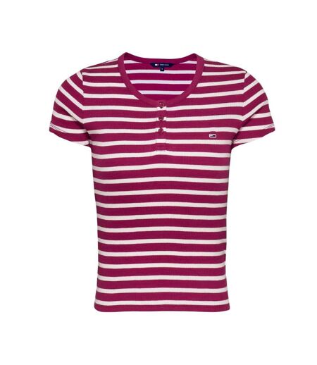 T-Shirt rose/blanc femme tommy hilfiger slim button - l