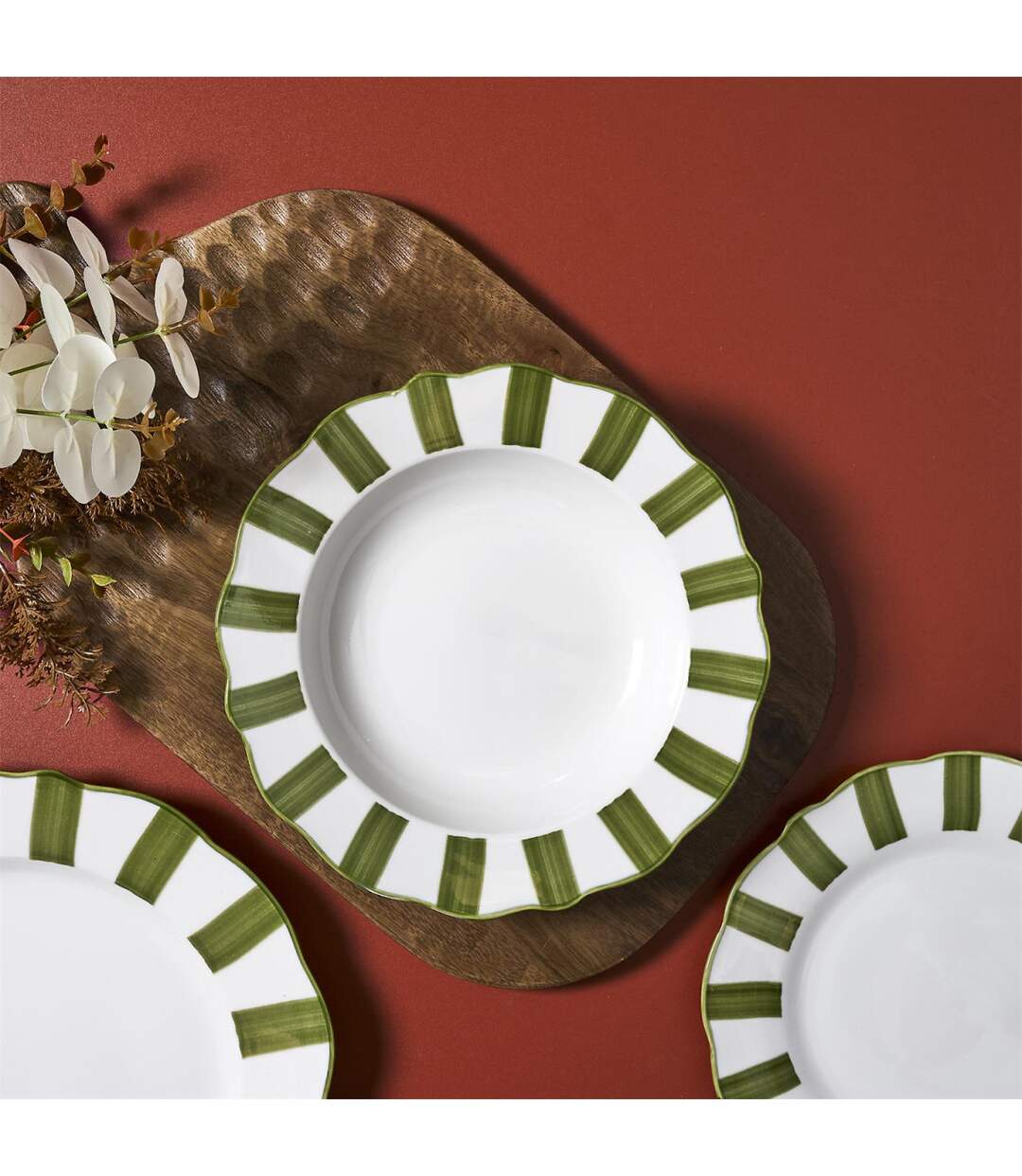 Lot de 6 Assiettes Creuses Cleo 20cm Vert & Blanc-3