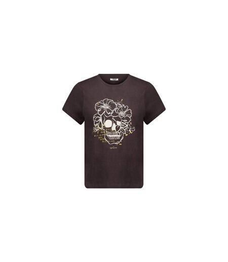 T-shirt manches courtes femme avec motif crâne et fleurs WONDERSKULL