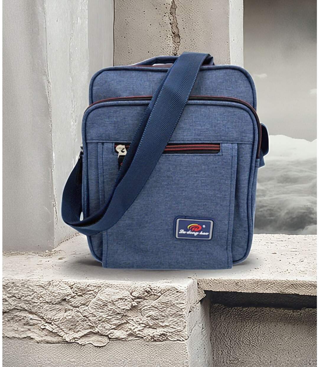Sacoche bandoulière homme multi-poches en toile synthétique gris foncé - compact et élégant-4