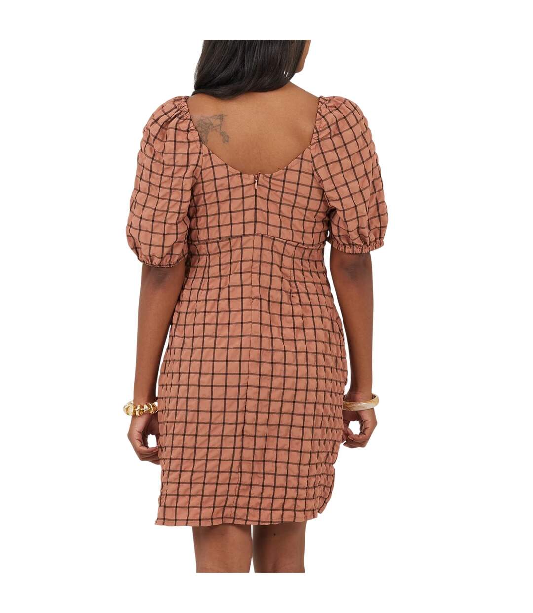 Robe Courte Manches Bouffantes Motif/style À Carreaux Femme Rouge Pastel Noir Brave Soul-3
