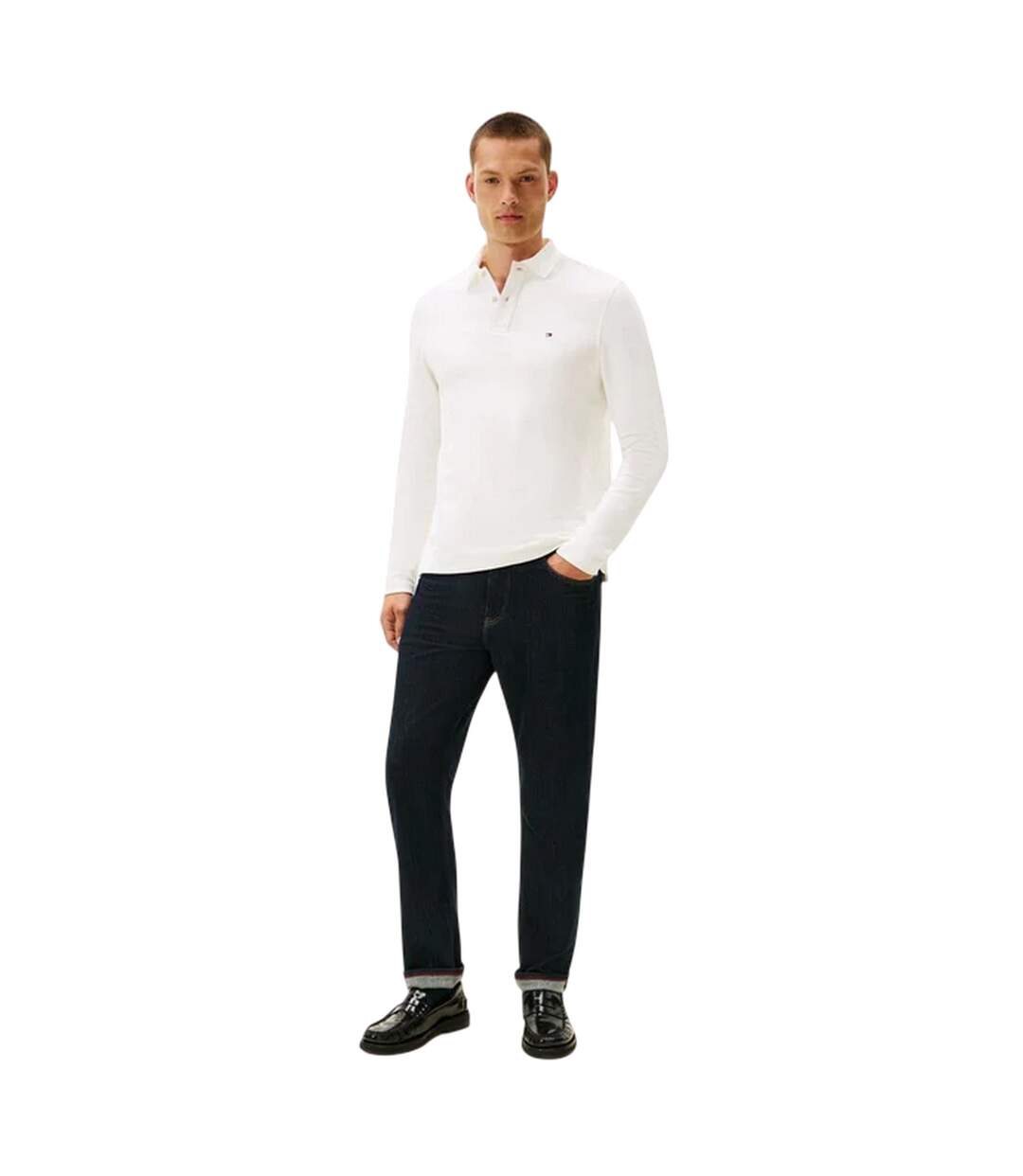 Mens Herringbone Regular Polo Shirt Ecru Tommy Hilfiger-4