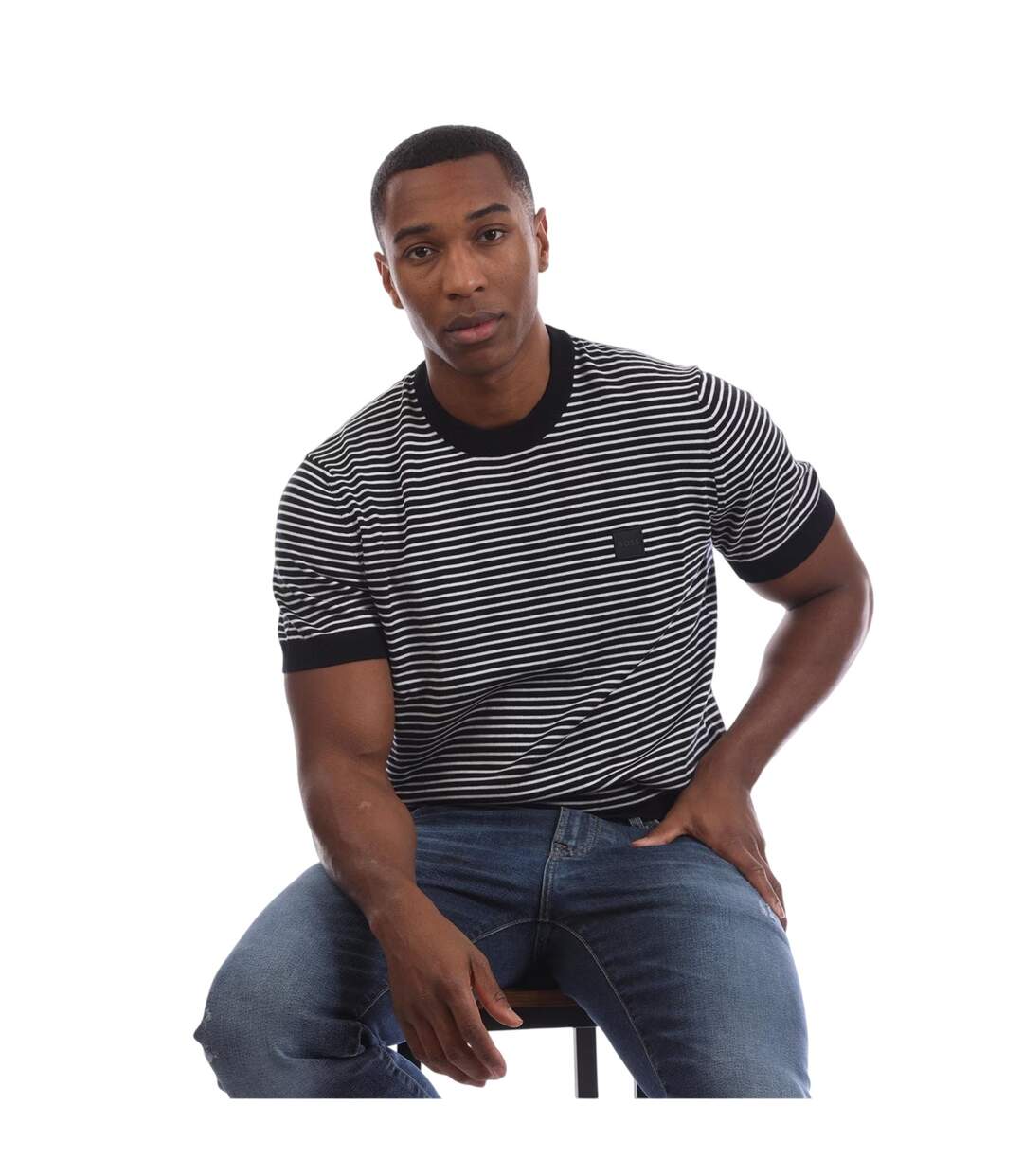 Sweat Manches Courtes Motif/style À Rayures Kanache Homme Bleu Foncé Boss-1