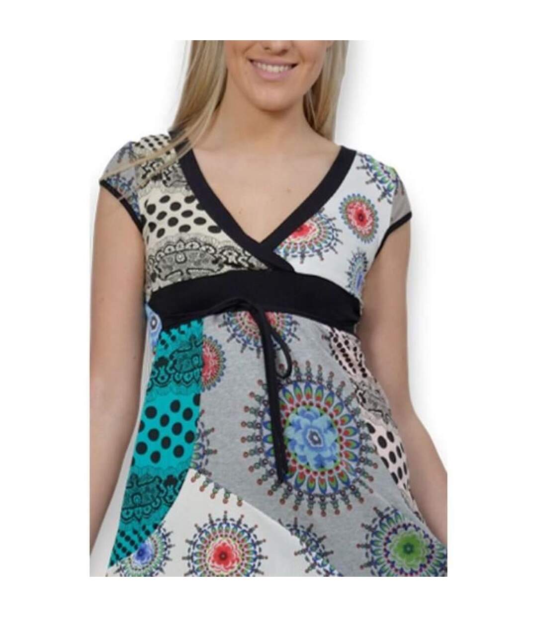 Robe femme sans manche motifs imprimés col en V-4