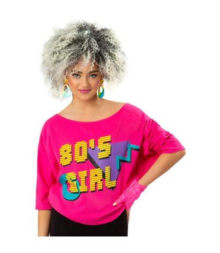 T-shirt 1980s femme rose fluo Smiffys