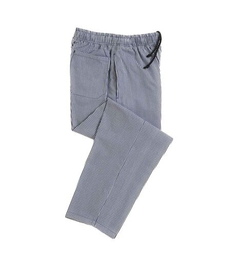 Pantalon de cuisinier adulte bleu / blanc Dennys