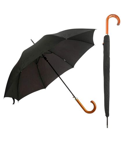 Unisex Plain Black Automatic Walking Umbrella With Wooden Handle (Premium Pongee Fabric) (Black) (See Description) - UTUM115