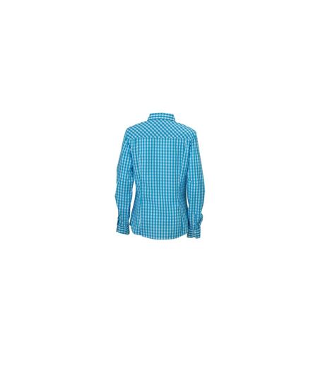 chemisier chemise manches longues FEMME carreaux vichy JN616 - bleu turquoise