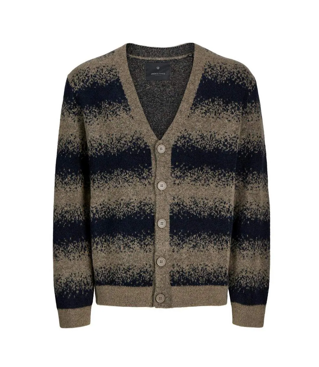 Mens Striped Chunky Knit Relaxed Fit Cardigan Greige Jack And Jones-2