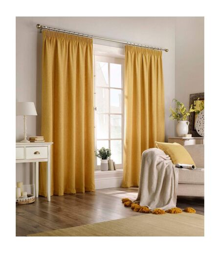 Harrison pencil pleat faux wool curtains pair 117x137cm ochre yellow Furn