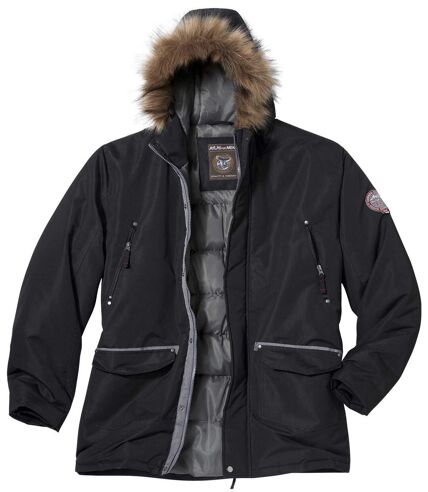 Men’s Black Parka Coat with Fur Hood – Winter Chill