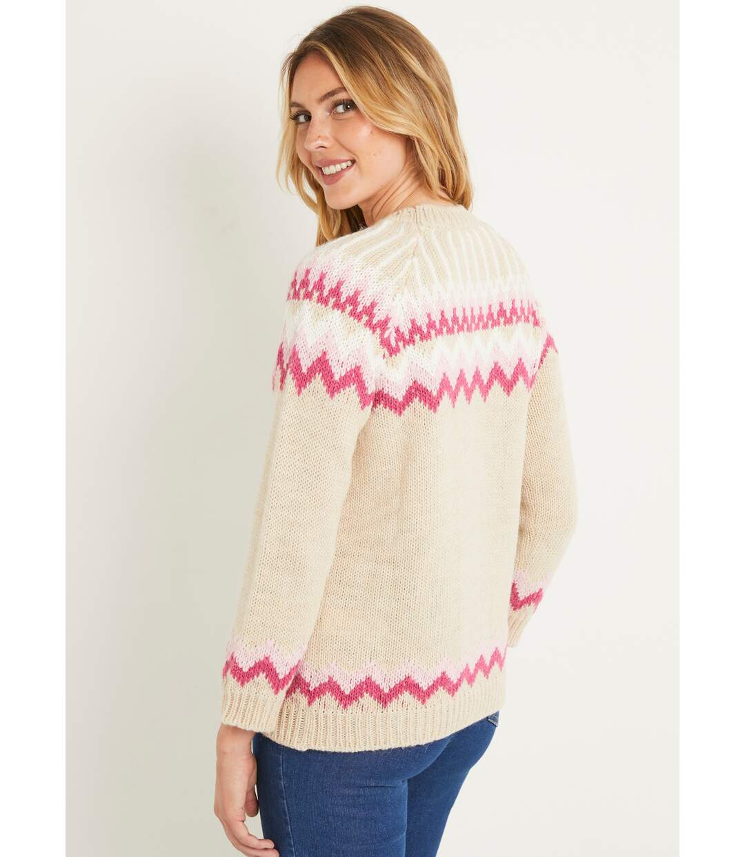 Pull doux  jacquard raglan col rond-2