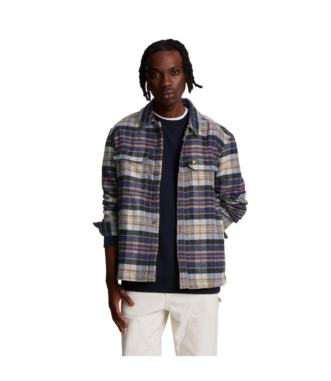 Mens checked flannel overshirt dark navy/chalk Lyle & Scott