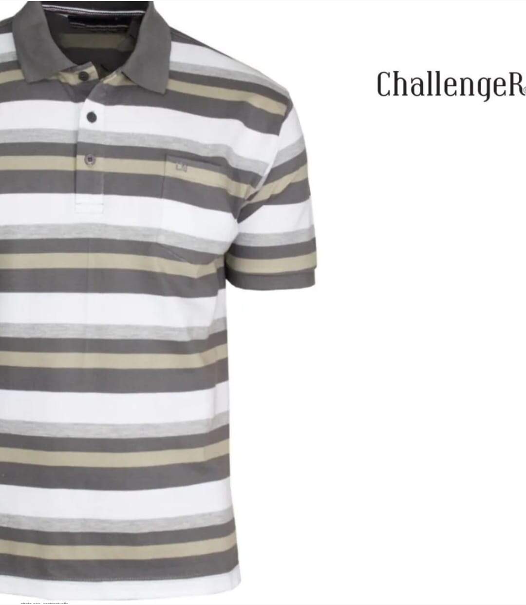 CHALLENGER RALPH3 : Polo manches courtes à rayures en coton beige pour homme-4
