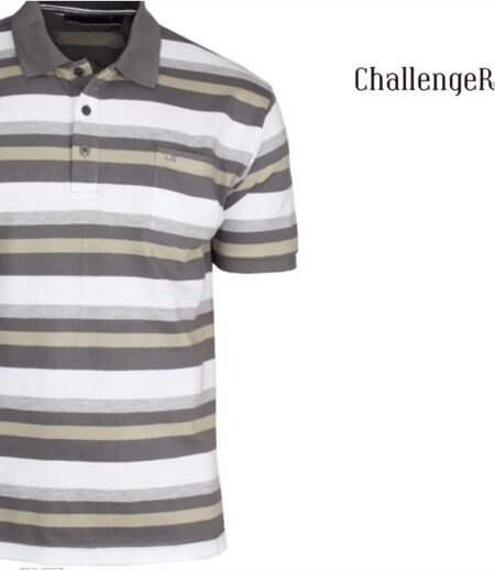 CHALLENGER RALPH3 : Polo manches courtes à rayures en coton beige pour homme