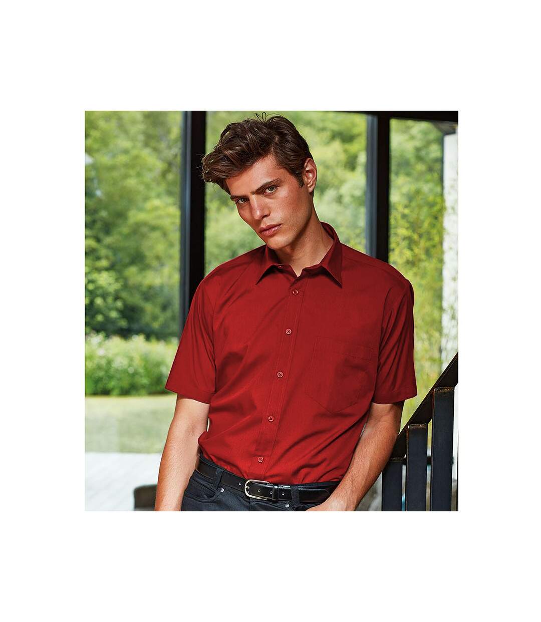 Mens short sleeve formal poplin plain work shirt red Premier