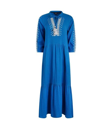 Womens/ladies arles embroidered double layered midi dress adriatic blue Weird Fish