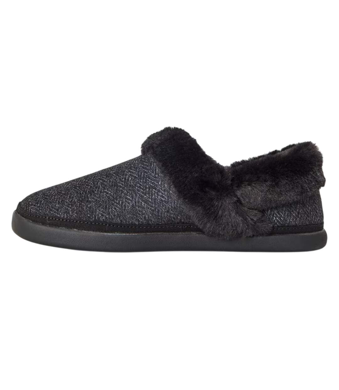 Womens/ladies Oslo Textile Slippers Black Toms-2